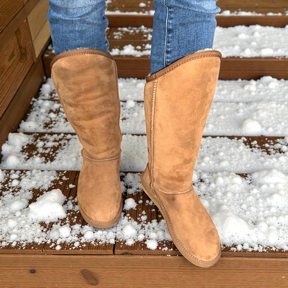 Australia Luxe Collective Cody Sheepskin Tan Suede Tall Shearling Boots Size 7 - Picture 4 of 11